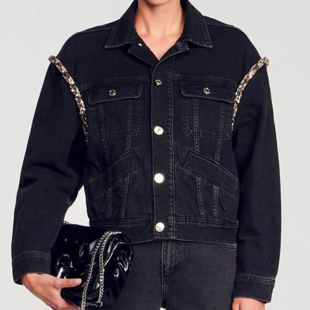 Sandro OVERSIZED DENIM JACKET WITH RHINESTONES